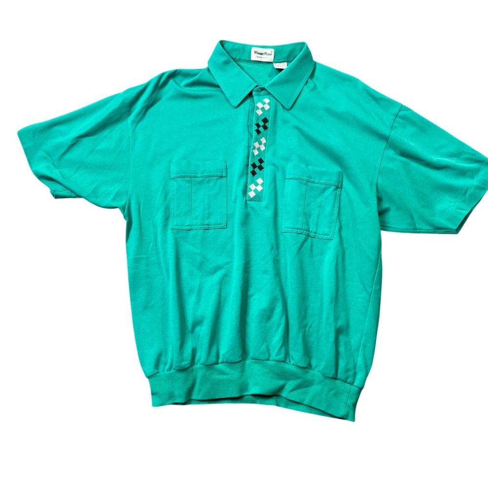 Winner Mate Large Green Polo Men's Cotton Blend Short Sleeve (1‎ button missing)